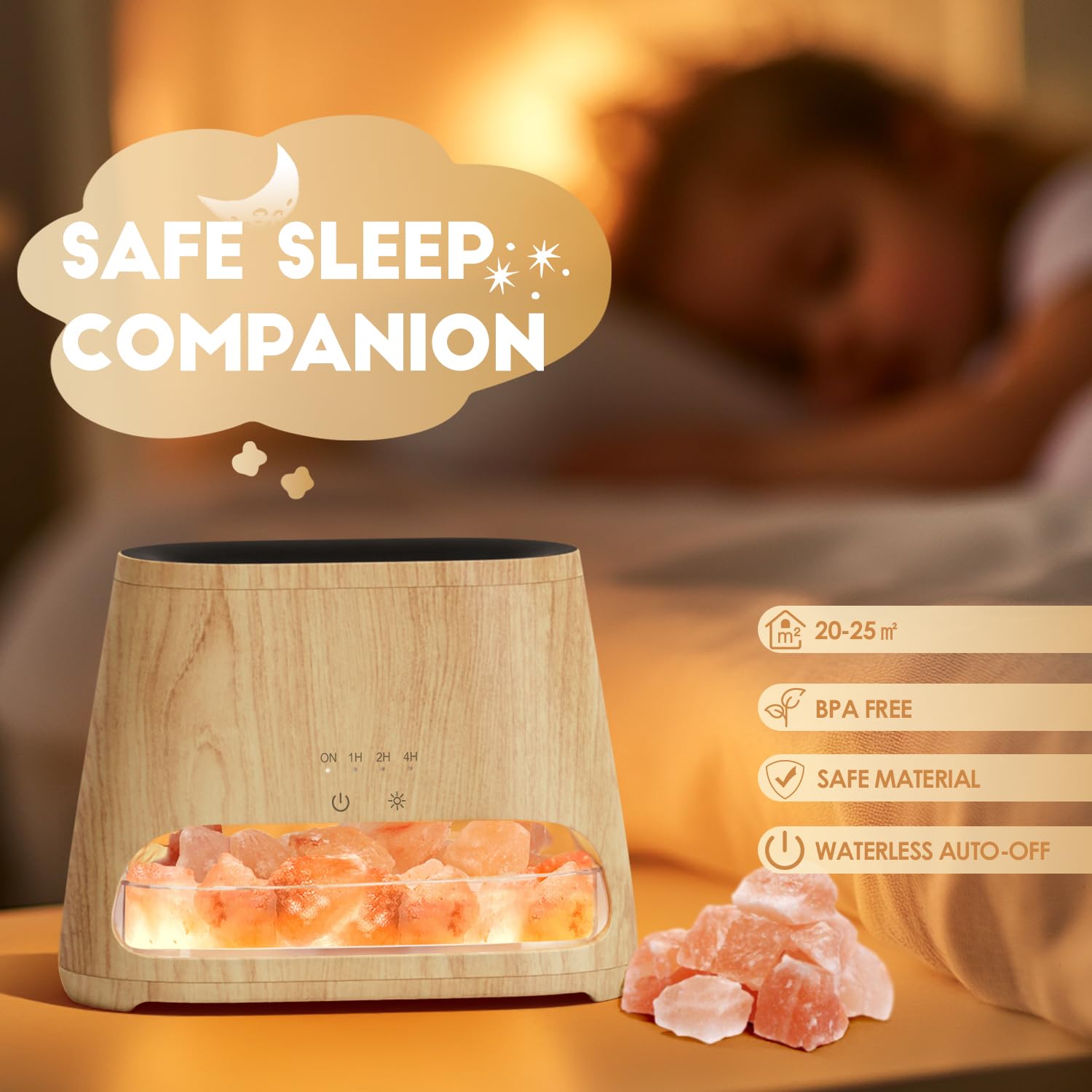 SALKING Dyfuzor zapachowy z lampą Salt Range Pakistan, 7 kolorów LED z efektem płomienia do olejków eterycznych, aromaterapia ultradźwiękowa, automatyczne wyłączanie, 150 ml (RGB słoje drewna)