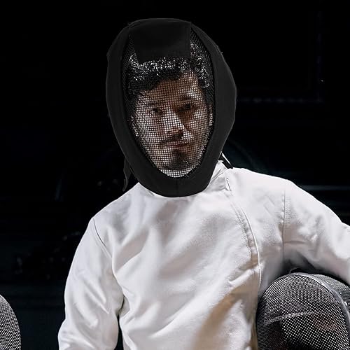 Miniatura 2 de Casco de esgrima cubierta facial de esgrima, máscara de malla metálica negra con protección para los oídos, correas ajustables