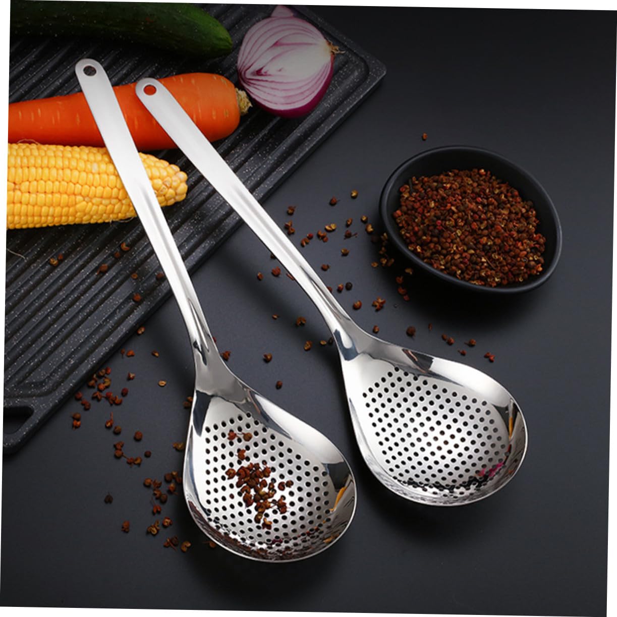 2piezas Colador De Acero Inoxidable Mango Cómodo y Orificio Para Colgar Cuchara Coladora Para Pasta Cuchara De Cocina Para Alimentos Horneados