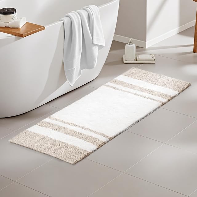 Madison Park Madison Park Spa Cotton Bath Rug Non-Slip Absorbent, 27 x 45, Taupe | Quick Dry, Ultra Soft, Pile, Machine Washable, Striped Pattern, Plush, OEKO-TEX Certified, Taupe, 2'3" x 3'9" (Rectangular)