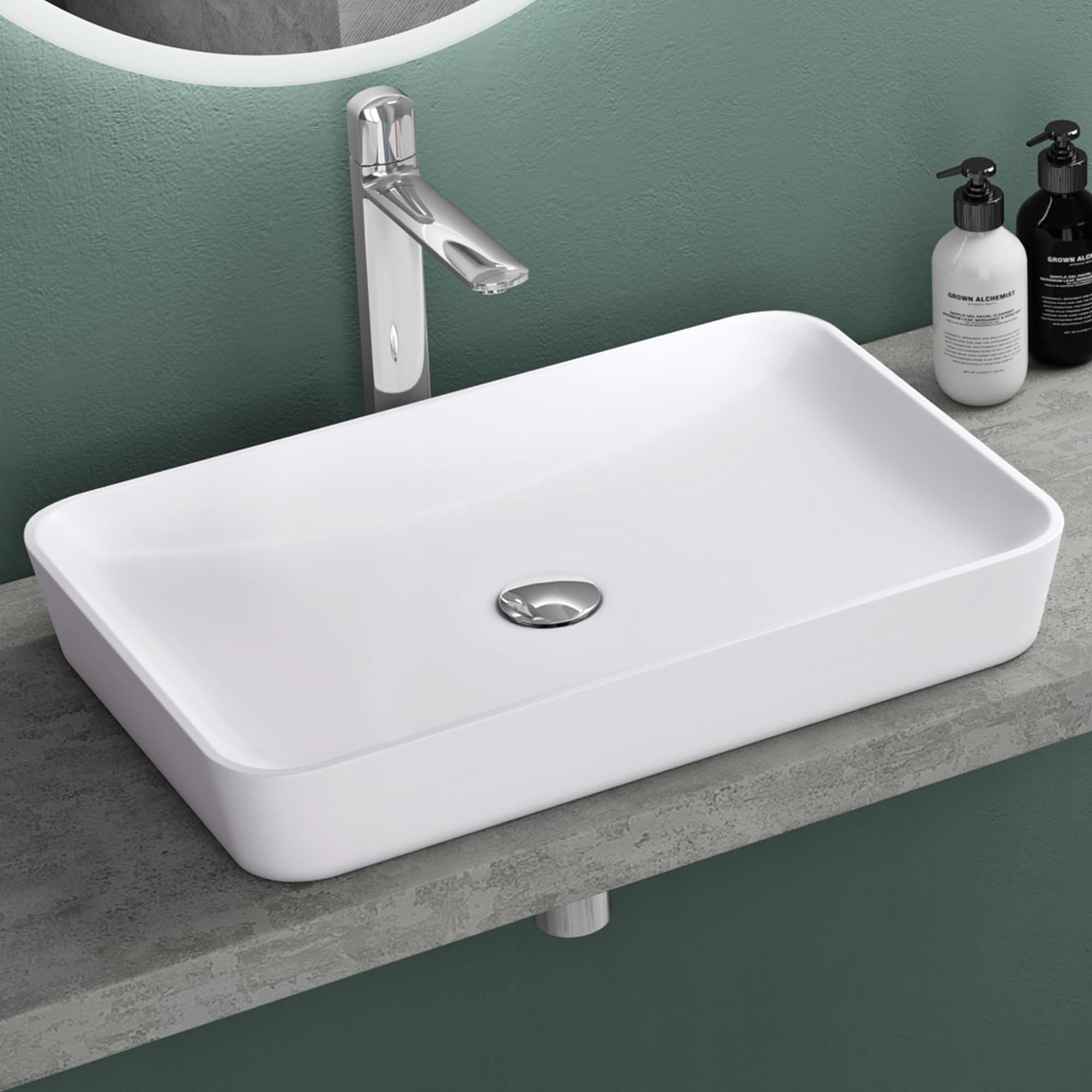 Mai & Mai Lavabo da Appoggio 60x40x9cm in Minerale Fuso, Colossum815 | Lavandino Bagno, Bianco Opaco, Stampaggio Monopezzo, Nano-rivestimento