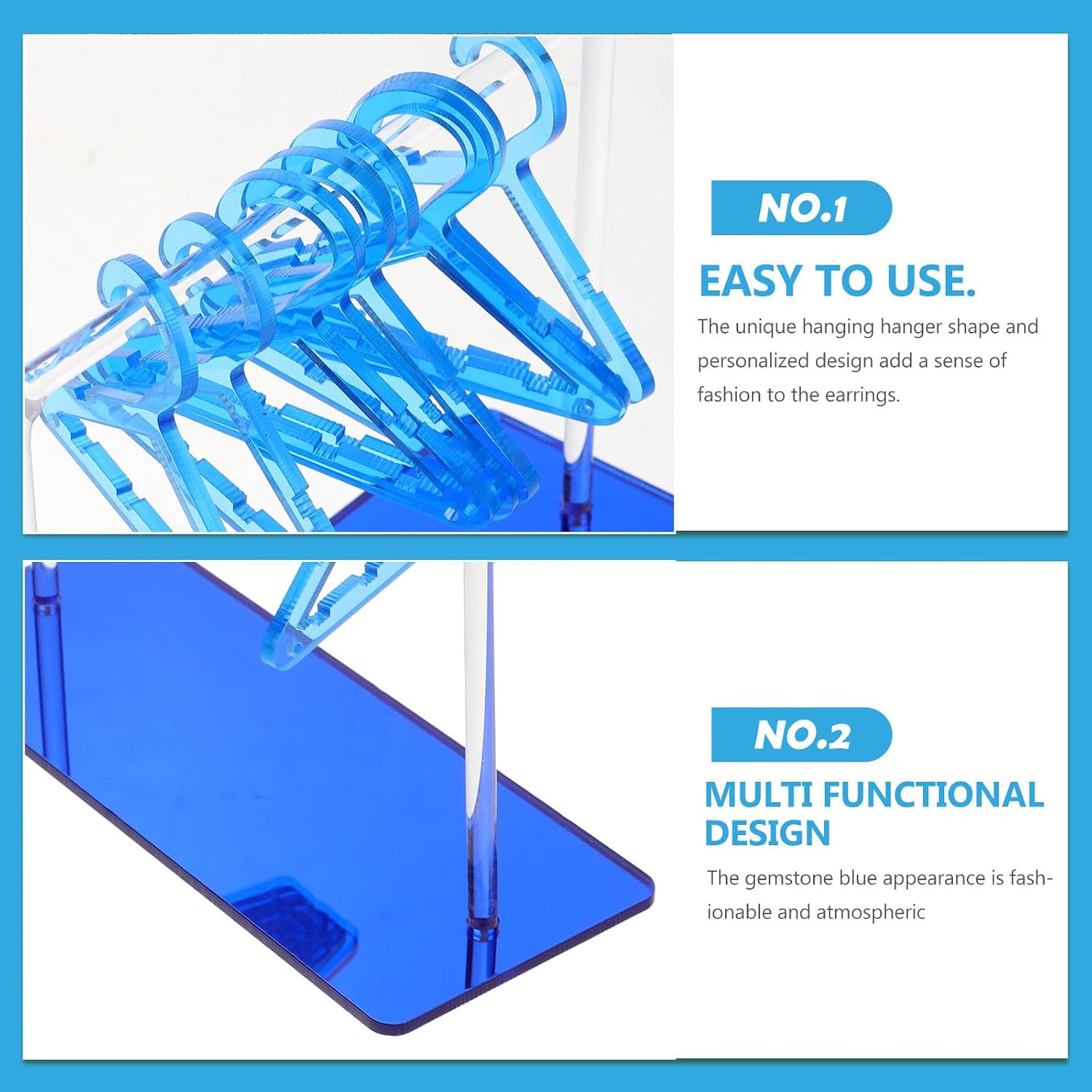 Hanging Earring Holder Organizer Acrylic Jewelry Display Stand Clothes Hanger Shape Jewelry Rack for Women in Sapphire Blue image 3