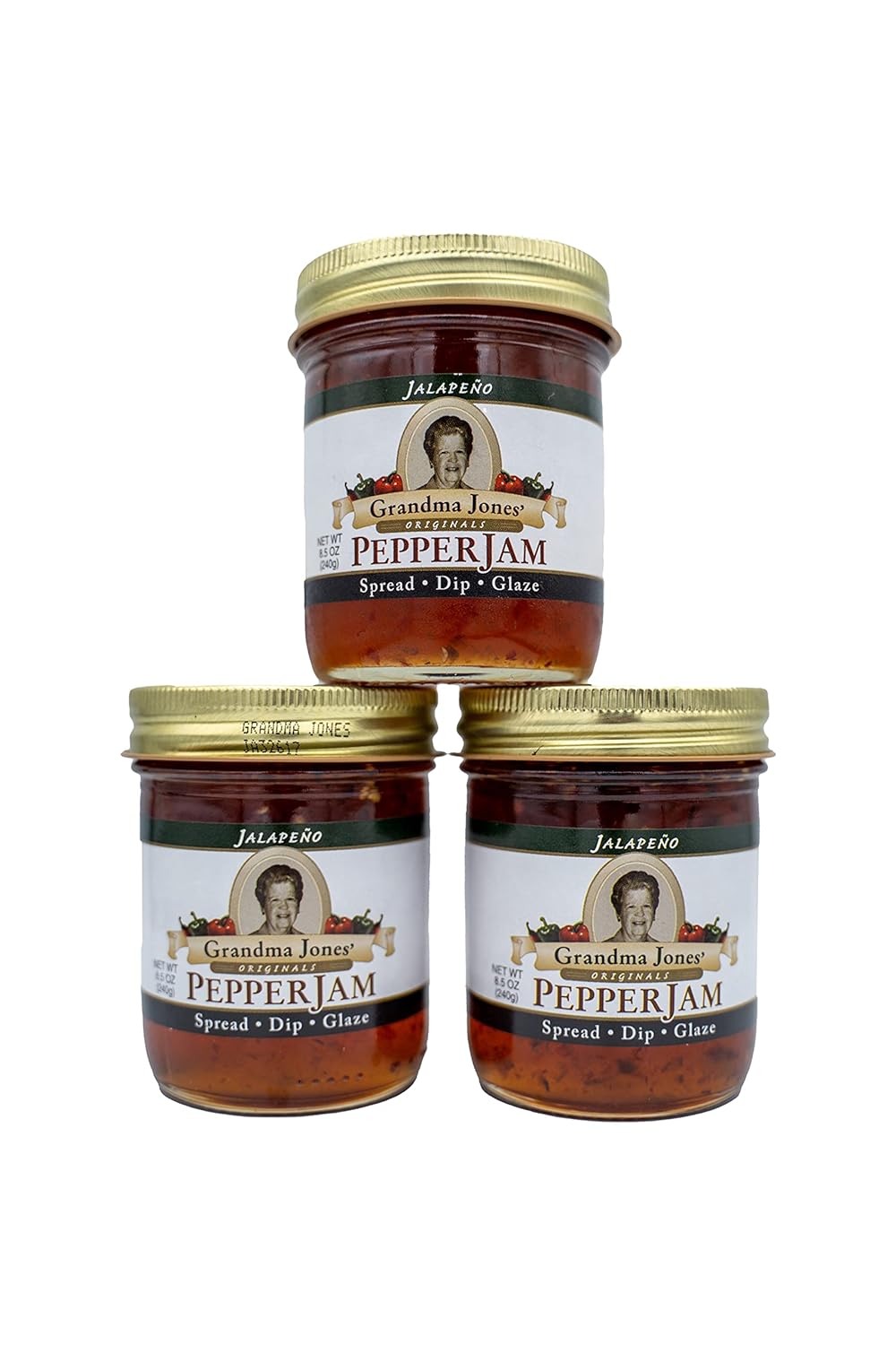 Grandma Jones' Originals PEPPER JAM Grandma Jones Originals Pepper Jelly 3 Packs (Comes in 8 Flavors) (Jalapeño)