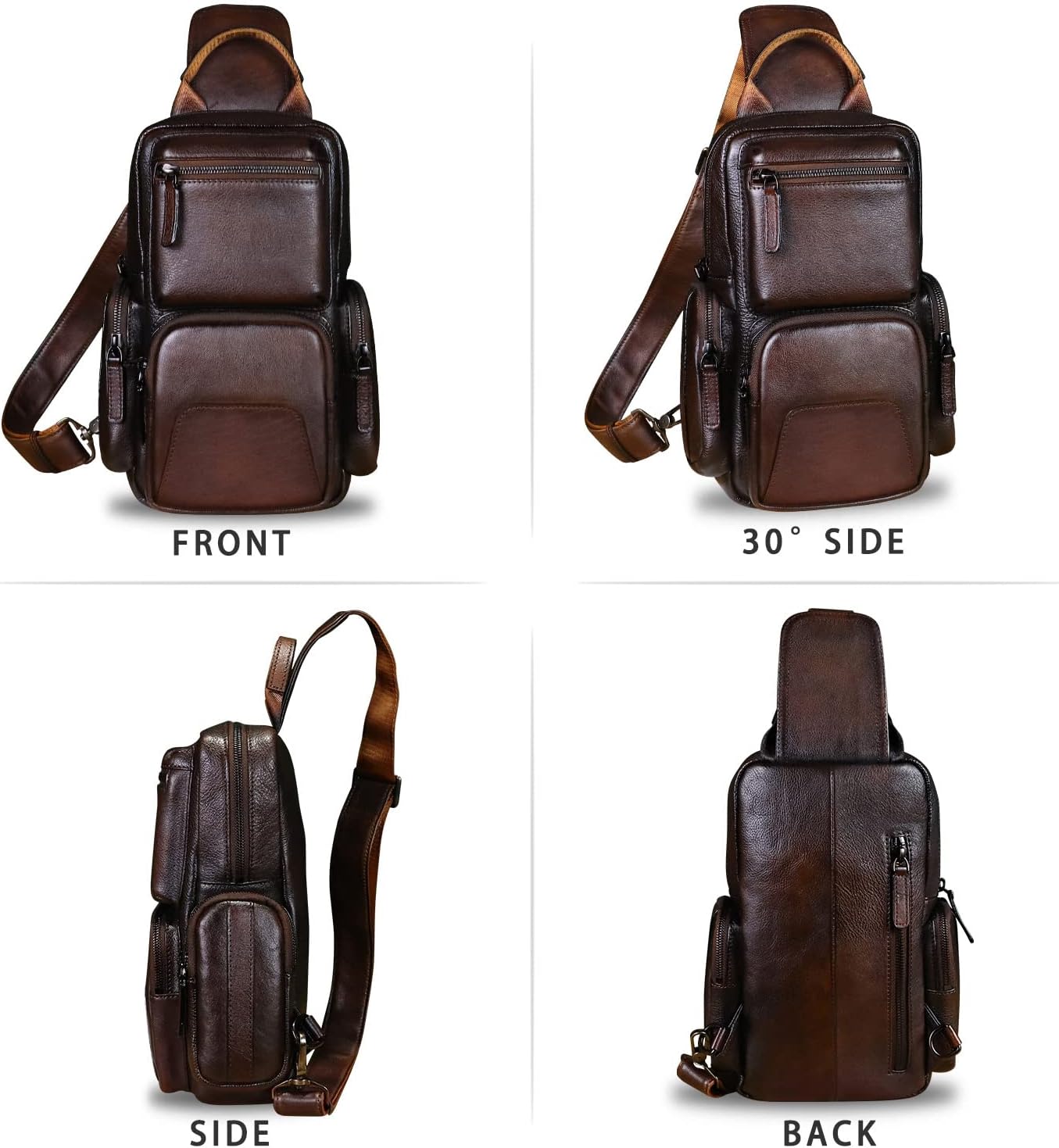 IVTG Genuine Leather Sling Bag Crossbody Casual Hiking Daypack Vintage Handmade Chest Bag Shoulder Backpack Motorcycle Pack (Coffee) - Image 5
