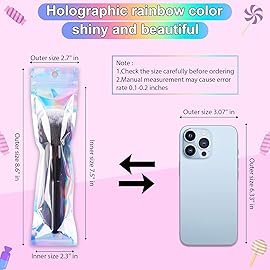 ANZNKU 100 PACK 2.7 x 9 Pen Bags Holographic Bags, Pen Packaging Bags Resealable Smell Proof Bags for Party Favor Food Storage, Cosmetics, Jewelry Packaging Candy Lipgloss Packaging
