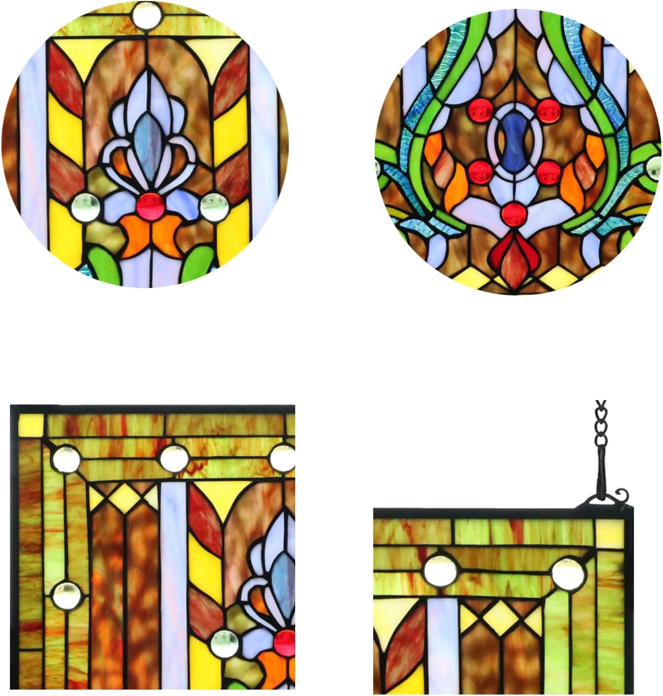 YonLouky Large Stained Glass Window Hanging 18.9"×24.8", 100% Real Flower Stained Glass Panel for Home Decor（YLK013）