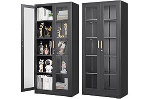 71" Tall Display Cabinet with Glass Doors for Living Room, Minimalist Storage...