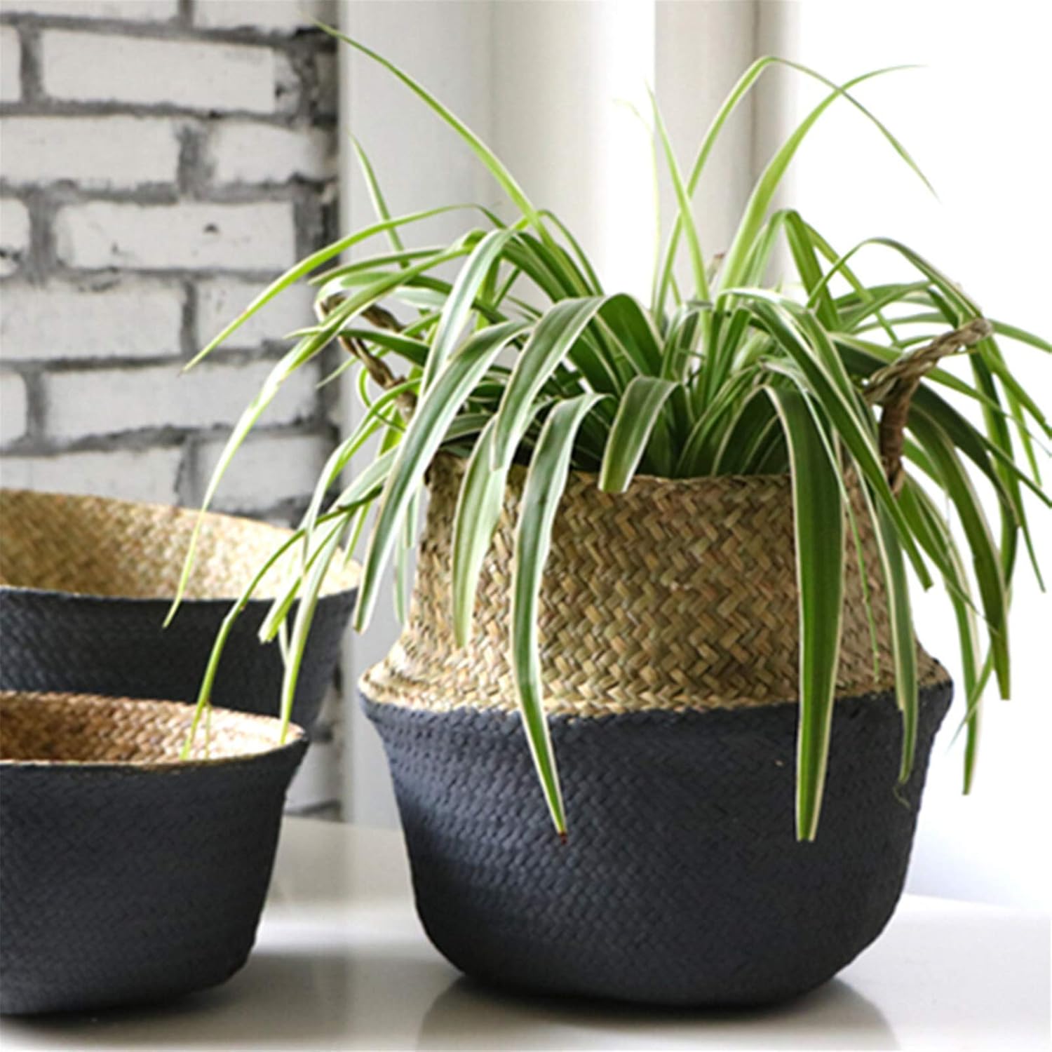 Plant Grow Bags Flower Basket Storage Holder Flower Pot Laundry Organizer Bag Garden Decor Garden Ventilated Plants Planting Bag (Color:Wood+Black Grey; Size:S) (Wood+Black Grey Small)