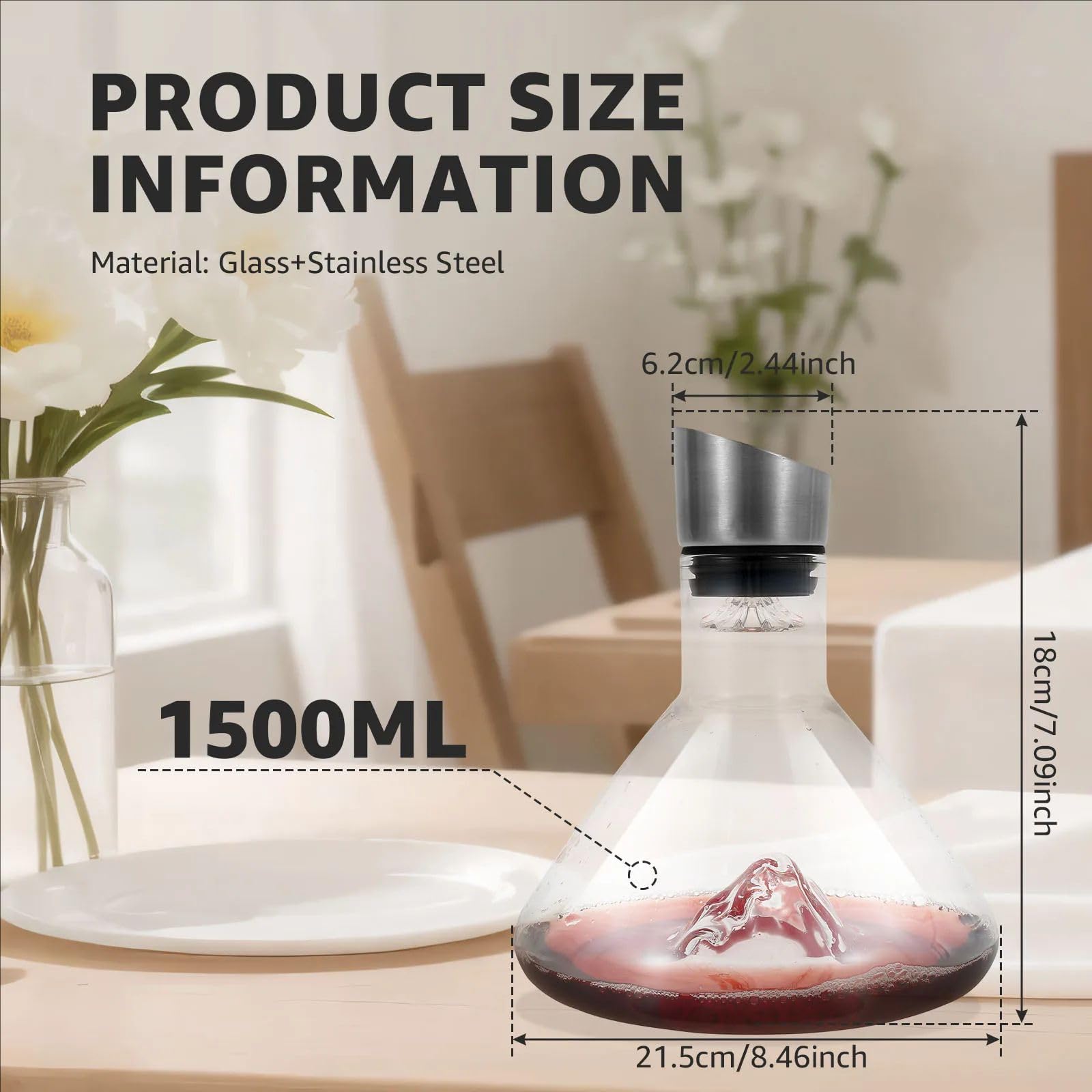 Carafe à Vin Rouge Waterfall en Cristal - Décanter 1.5L avec Aérateur et Filtre Intégrés - Idéal Comme Cadeau