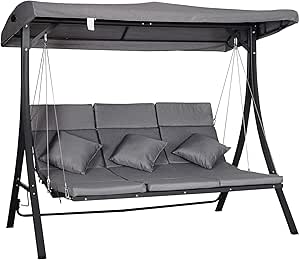 Outsunny Hollywoodschaukel 3Sitzer, Schaukelbank mit Verstellbarem