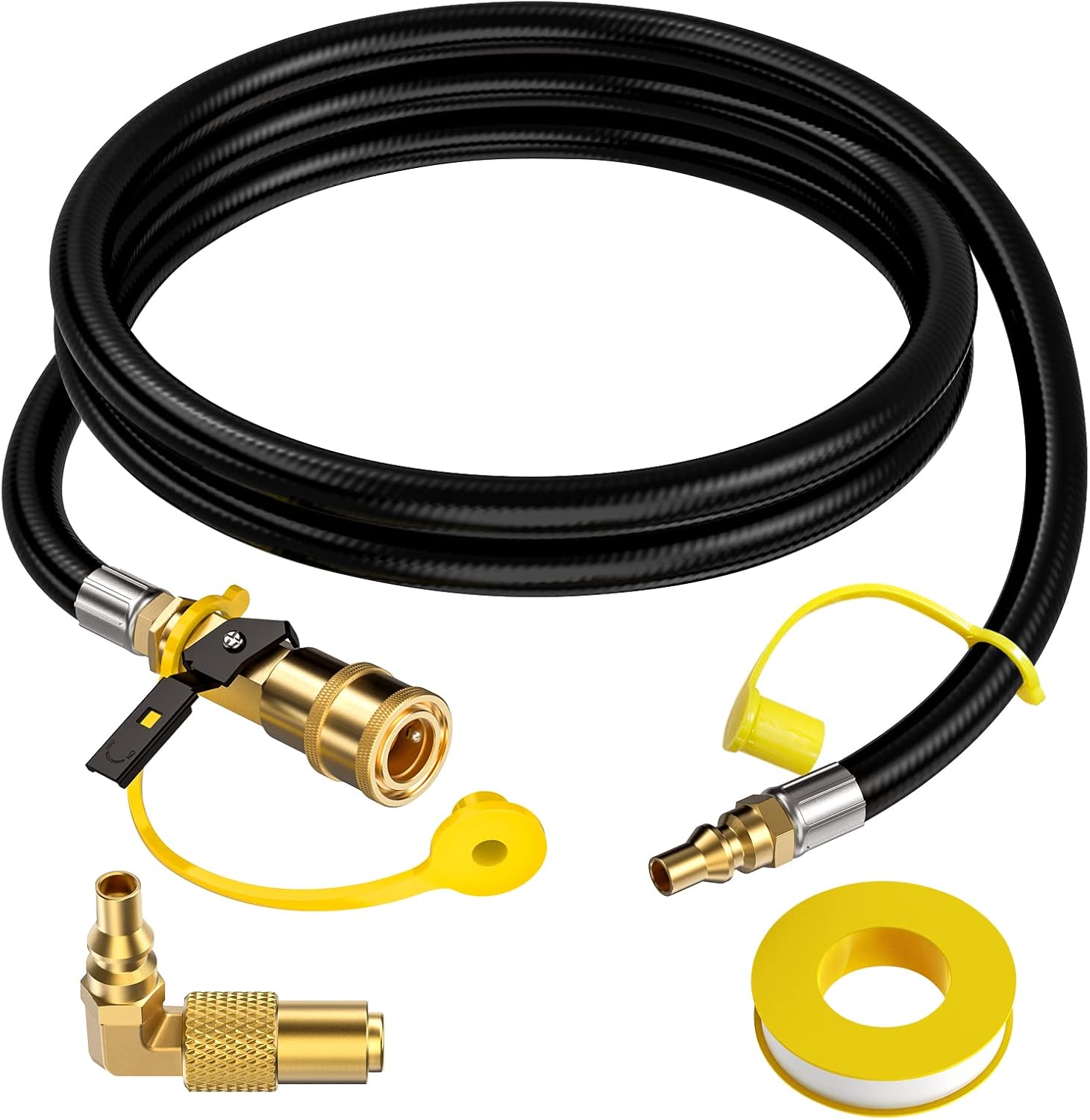 7 Feet Quick Connect Propane Hose for RV to Grill, Propane Hose Adapter with 1/4" Shutoff Valve and 1/4" Male Full Flow Plug, For LP RV with Elbow Adapter for 17" and 22" Blackstone Griddle