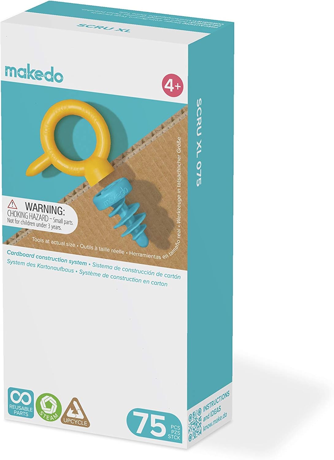 Makedo SCRU XL 75 Pack Cardboard Building Kit Screws 75 XL