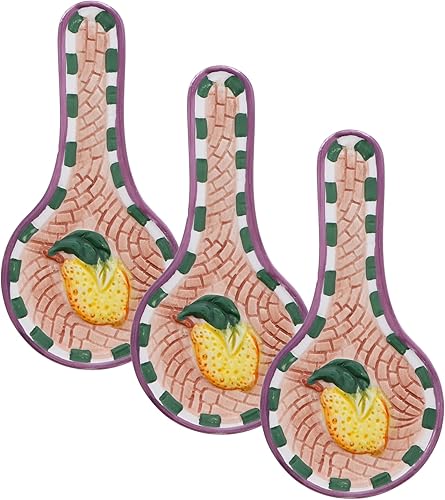 Juego de 3 cucharas de cerámica para decoración de cocina de limón