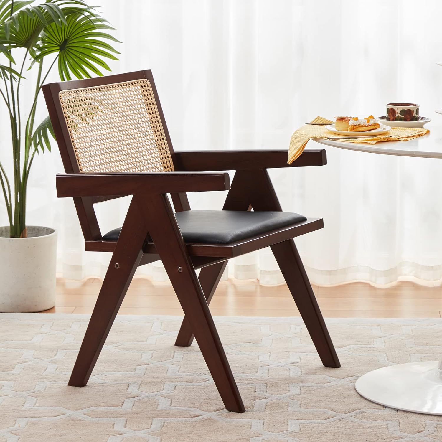 STARY Mid Century Modern Leather Rattan Dining Room Chair, 1 Pcs ...