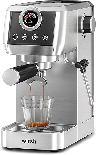 wirsh Máquina de café expreso, 20 bar semiautomática con medidor de presión, varita de vapor, máquina de café expresso de acero inoxidable para