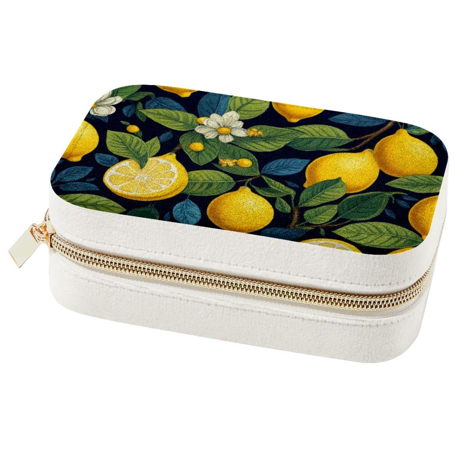 Boîte à bijoux portable en citronnier pour ranger bagues et colliers féminins