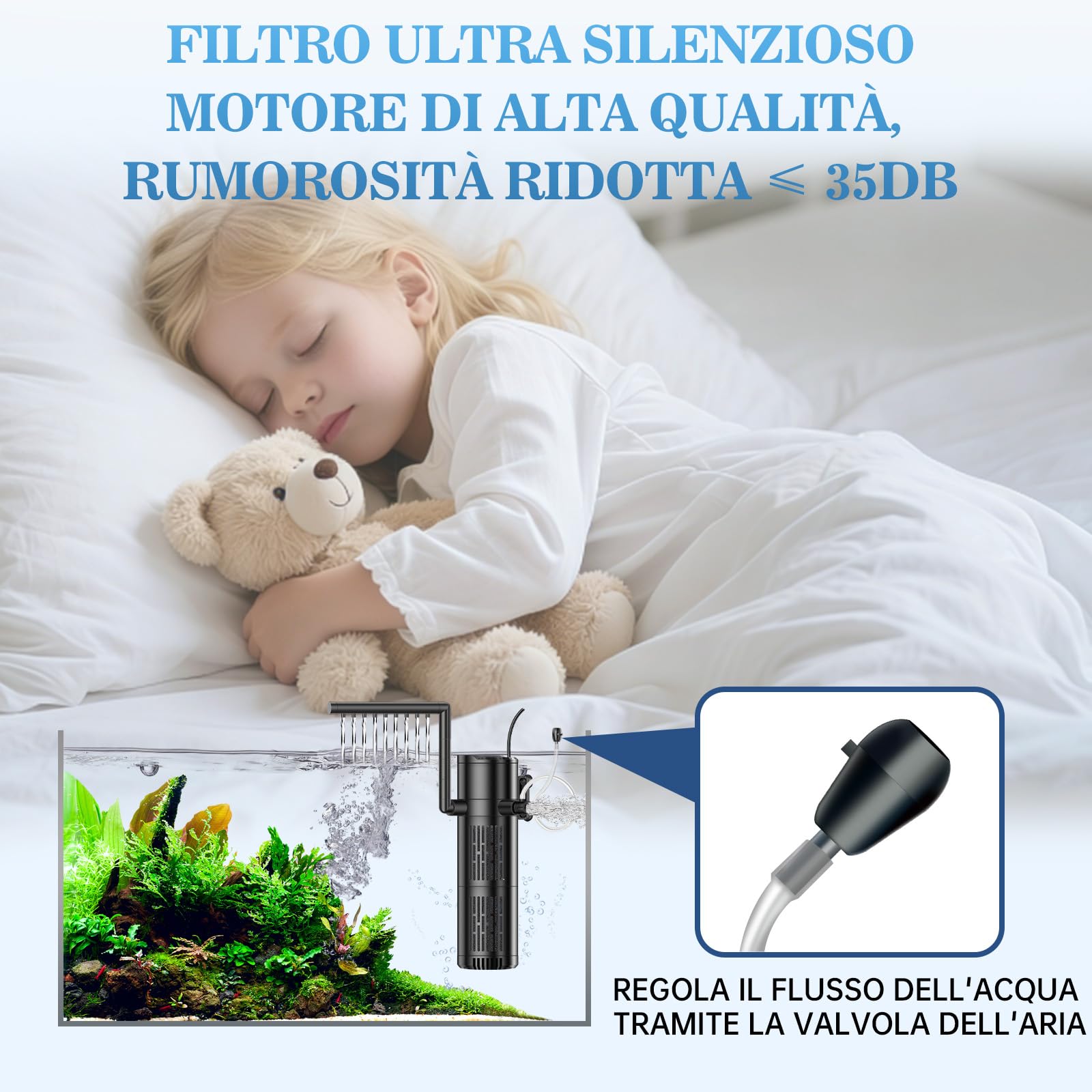 Filtro Acquario Interno, 12W Flusso Regolabile Filtro per Acquario 800 L/H, Pompa Acquario per Acquari da 30 a 200L
