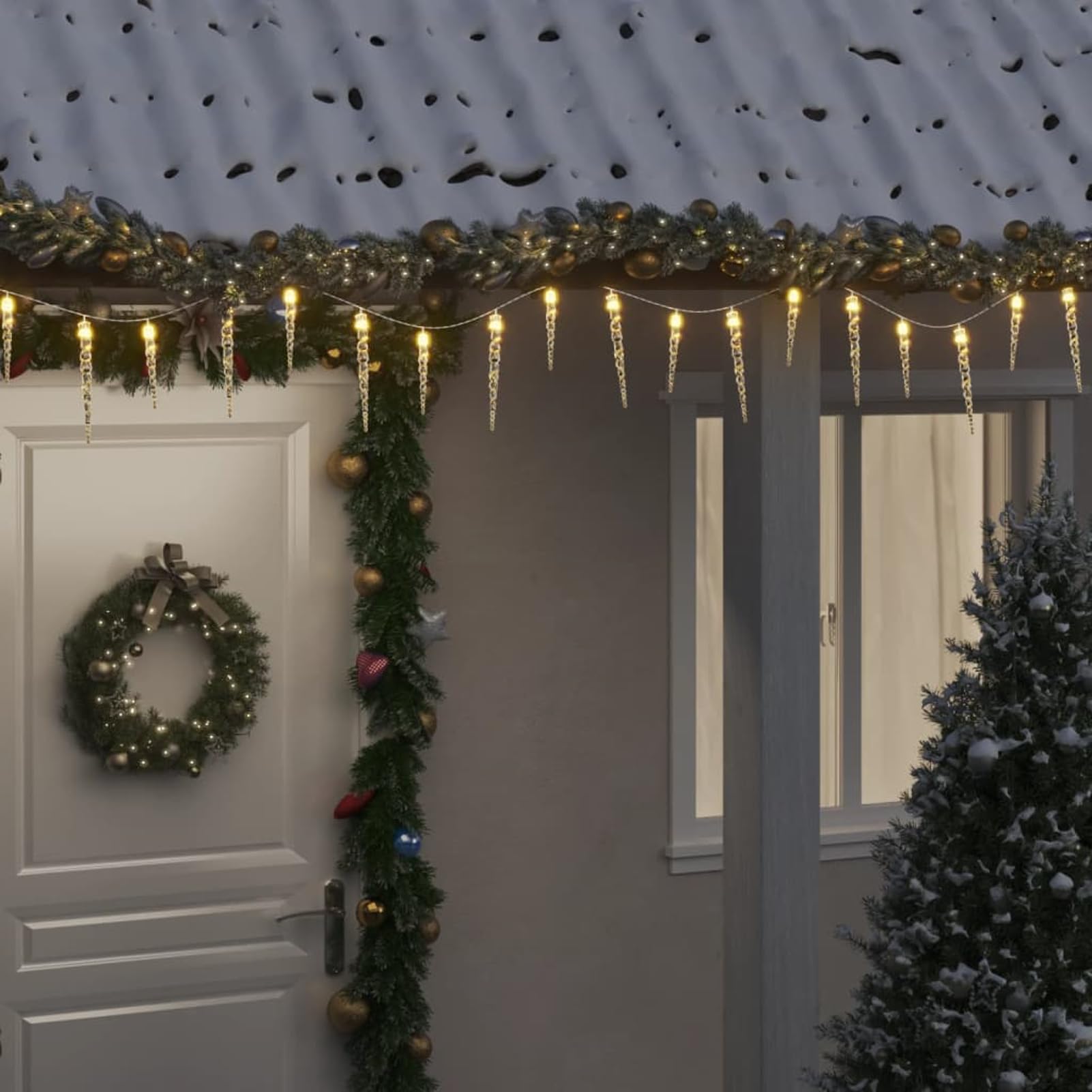 Homgoday 100 LED Eiszapfenlichter für Innen & Außen - Warmweiß - Transparent - 10m - Weihnachten & Party Model356227