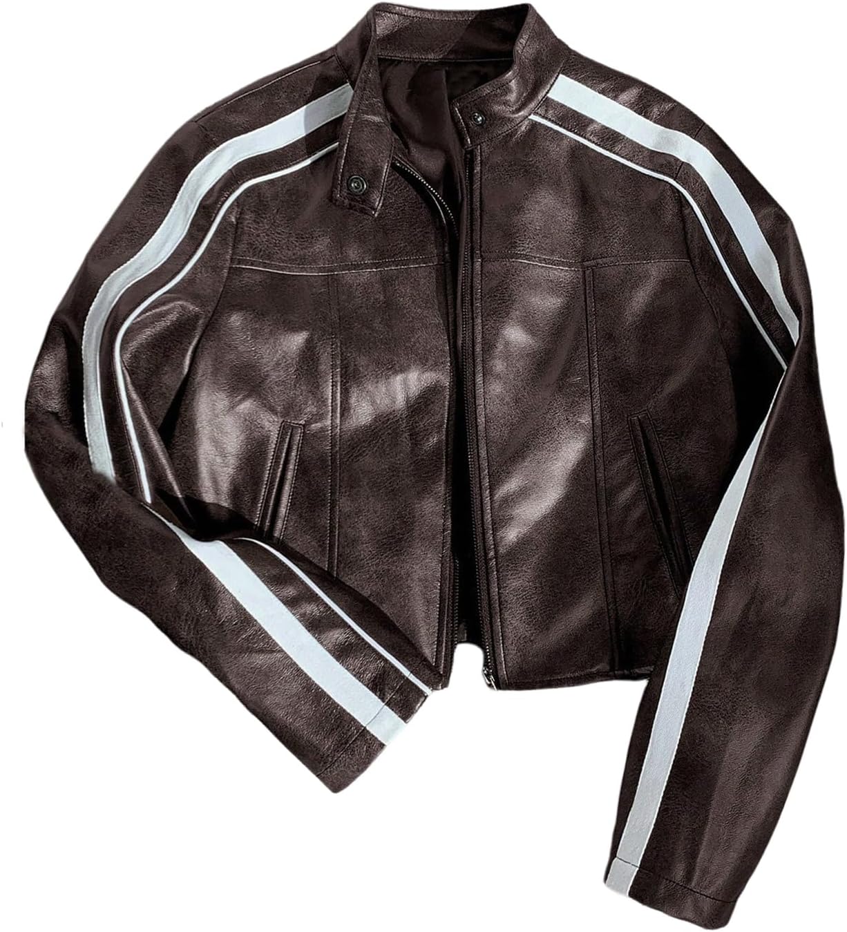 MakeMeChic Women's Faux Leather Motorcycle Jacket Zip Up Long Sleeve Y2k Crop Outerwear