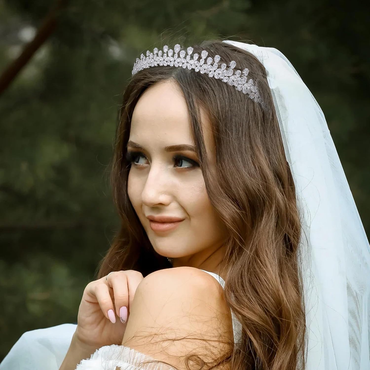Small Cubic Zirconia Wedding Tiaras for Women Silver Sparkly CZ Princess Crowns Mini Bridal Prom Hair Accessories