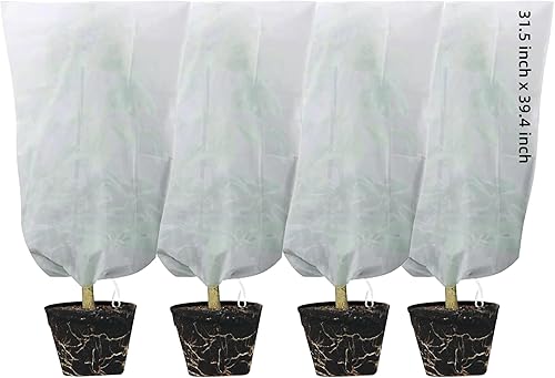 Cubiertas para plantas, bolsa de protección contra heladas, paquete de 4, cubierta con cordón para árbol de invierno, reutilizable, para plantas y