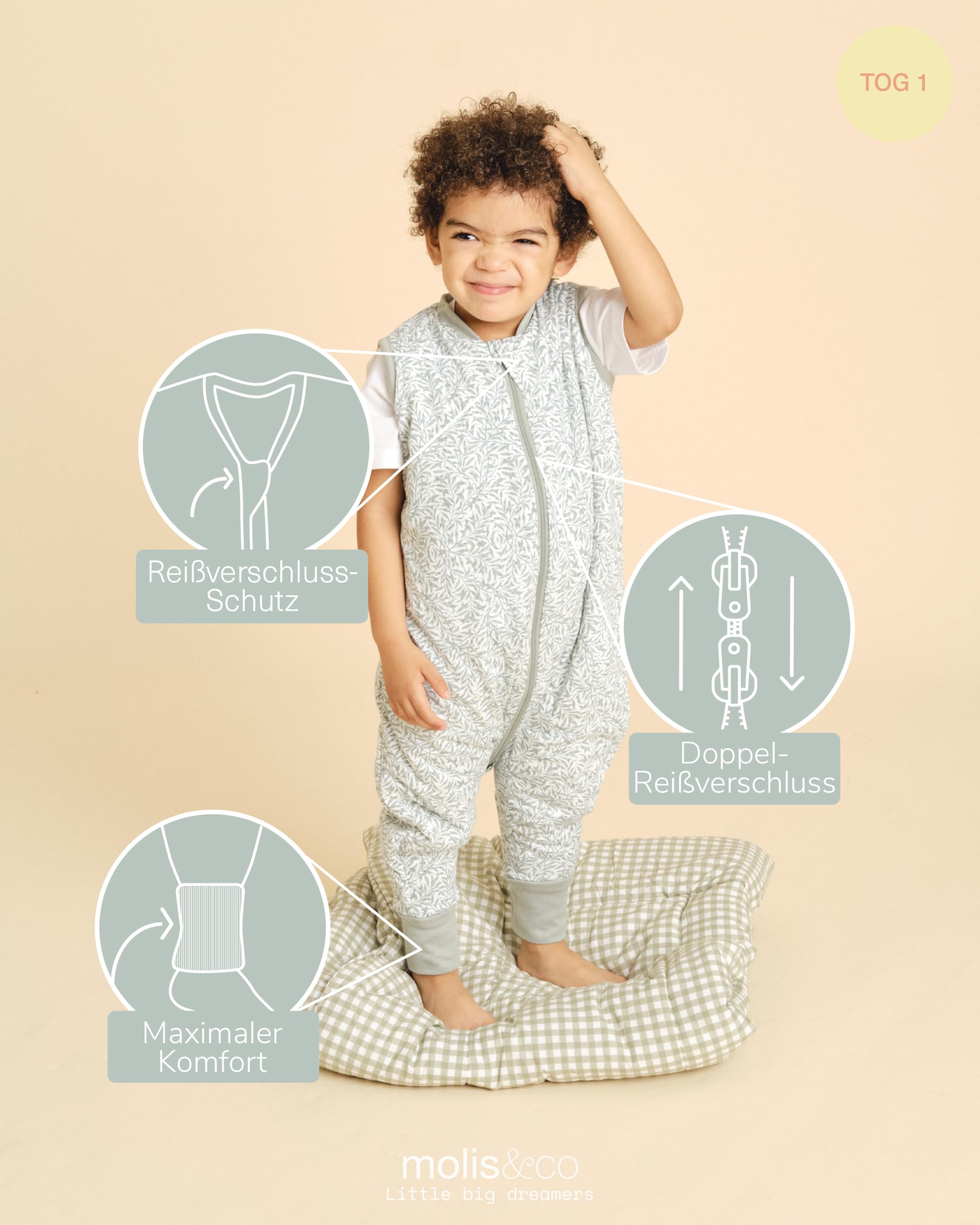 molis&co - Baby Schlafsack mit Füßen - Ideal für Frühling und Herbst - Babyschlafsack mit Füßen 1 tog - Leicht gepolstert - 100% Baumwolle (Oeko-TEX 100), Premium Qualität - INES II (80 cm) - 3