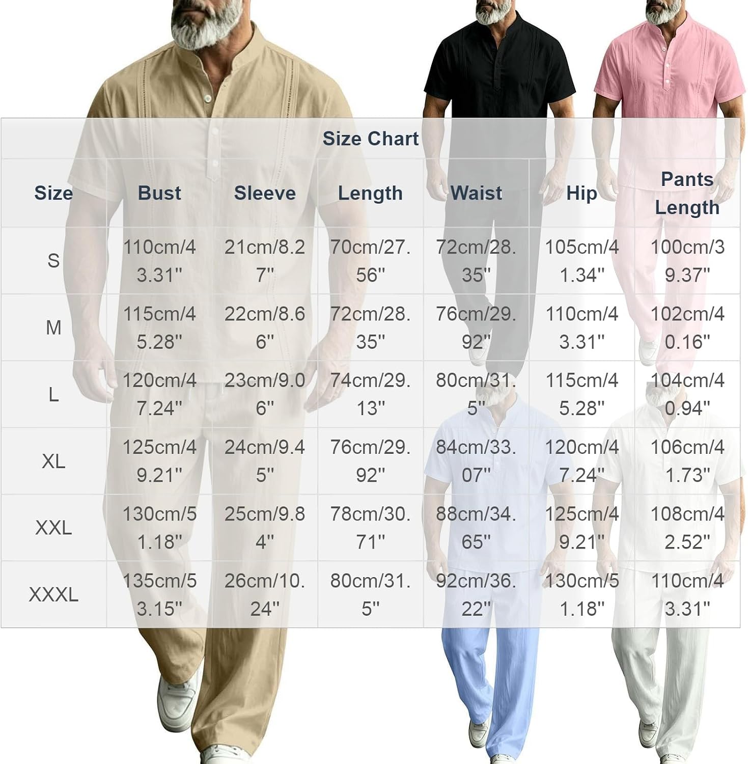 Men's 2 Pieces Outfits Casual Button Henley Shirt and Pants Set | Summer Tracksuits Set for Men, Basic Plain Vacation Outfit Casual Loose Travel Two Piece Sets