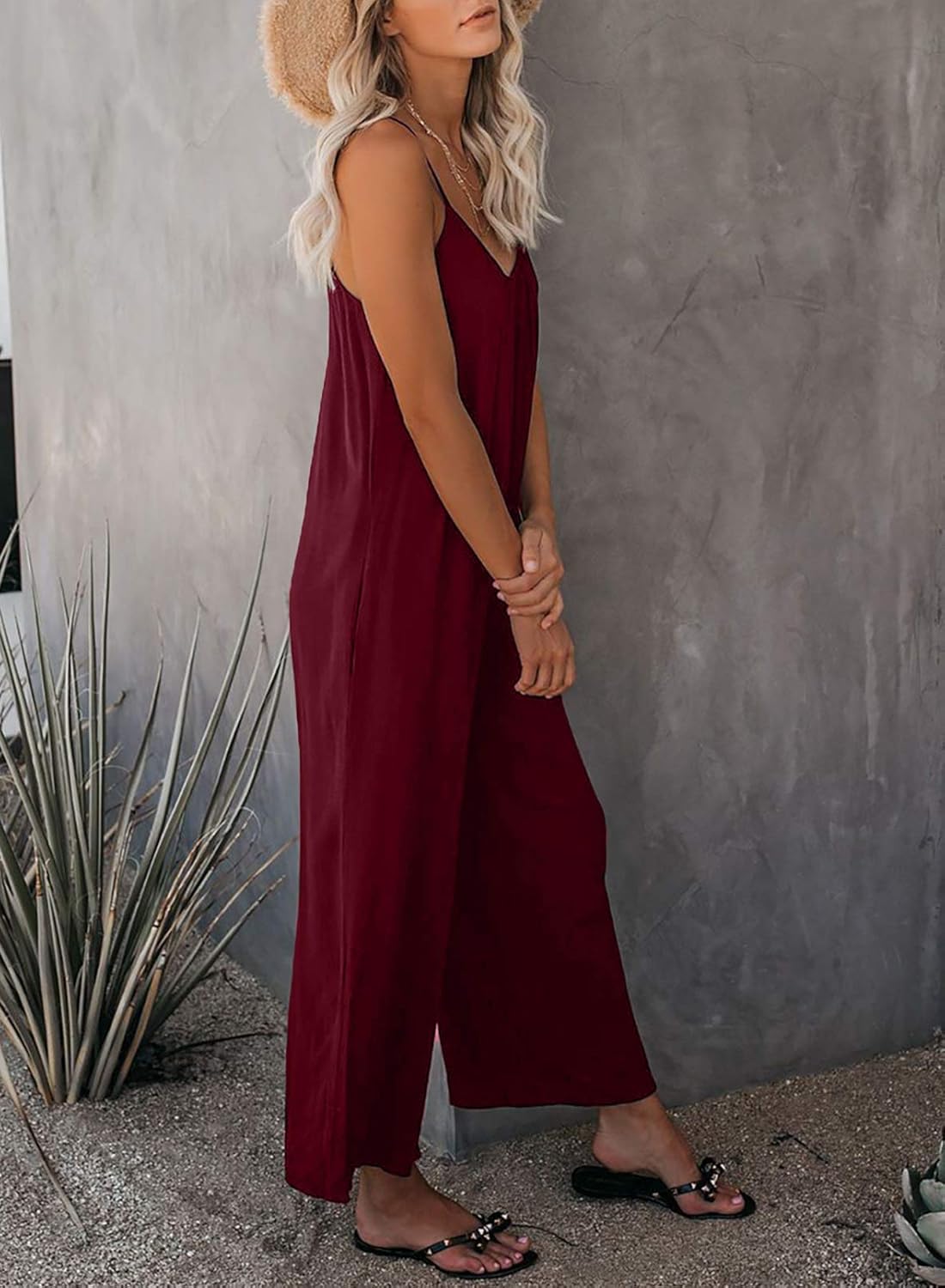 Happy Sailed Womens Casual Jumpsuits Loose Overalls Summer Sleeveless Stretchy Wide Leg Long Pants Romper with Pockets - Image 3