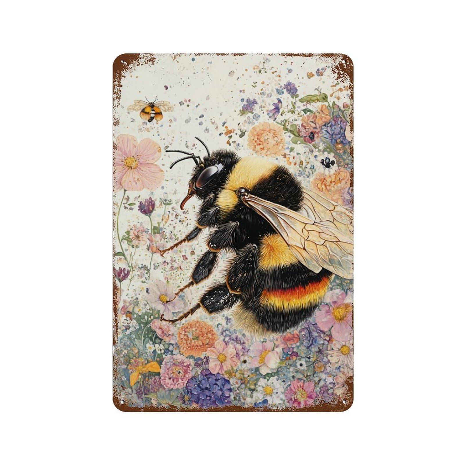Bee-Friendly Garden Blooms Rusty Metal Tin Sign 11.8"x7.9", for Pub, Kitchen And Man Cave Decor, Novelty Wall Decor