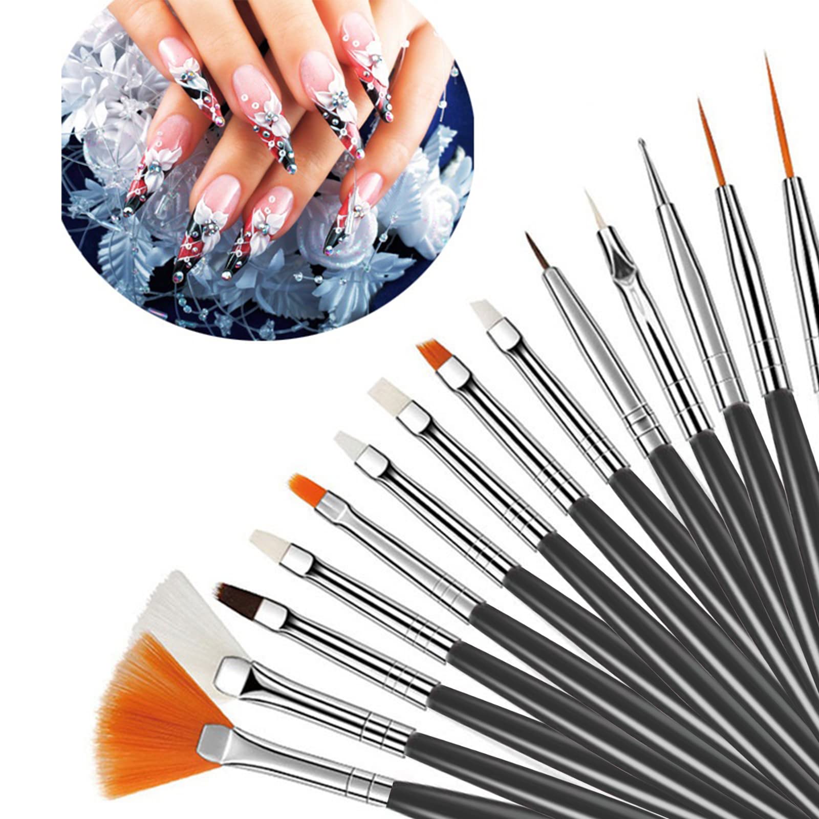 Pennelli Unghie, 15 Pezzi Nero Pennelli Unghie e 3 Pezzi Viola Pennelli per Unghie, Acrilico Gel Pennelloper Unghie Set pennelli per dettagl per Nail Art Design