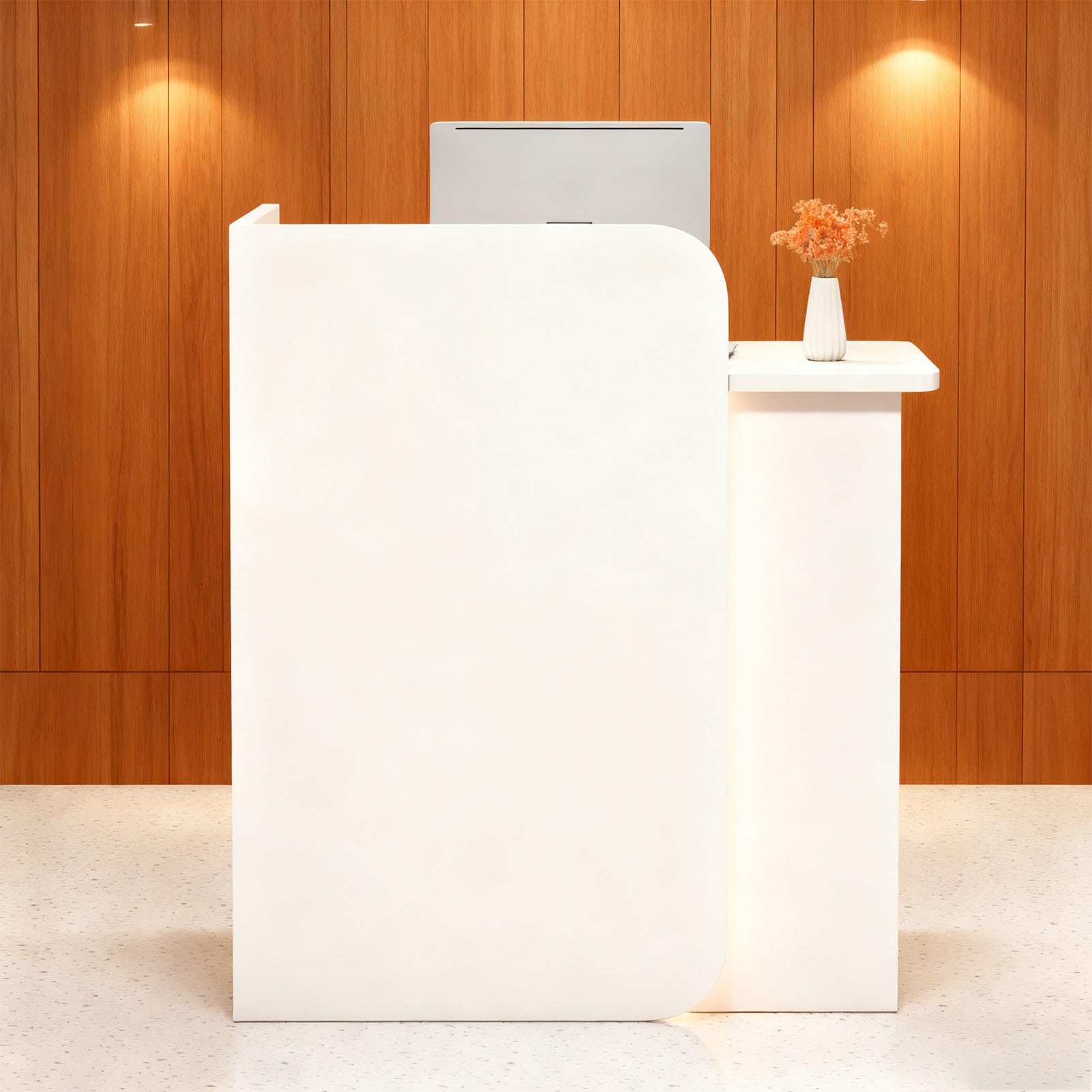 Bürotheke Rezeption Tisch Moderne, Schreibtisch mit 2 Schubladen, Empfangstheke, Verkaufstheke mit Schlüssel für Hausbar Bartheke Kasse Lobby Einzelh Laden Messe G 100cm