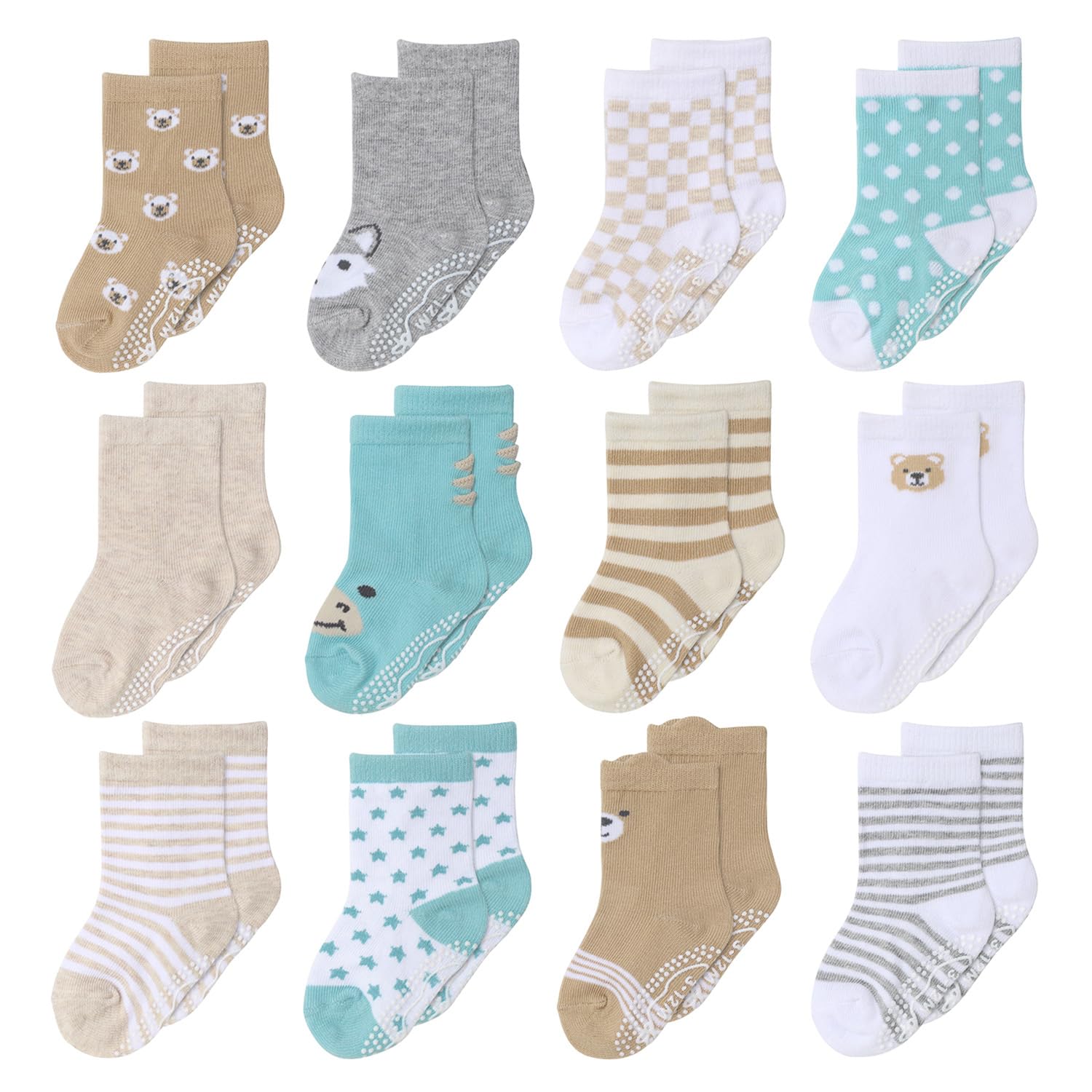 The Peanutshell Calcetines orgánicos para bebés de 3 a 12 y 12 a 24 meses, unisex, agarre antideslizante, 100 % algodón, color gris menta, Multicolor, 0-3 Months