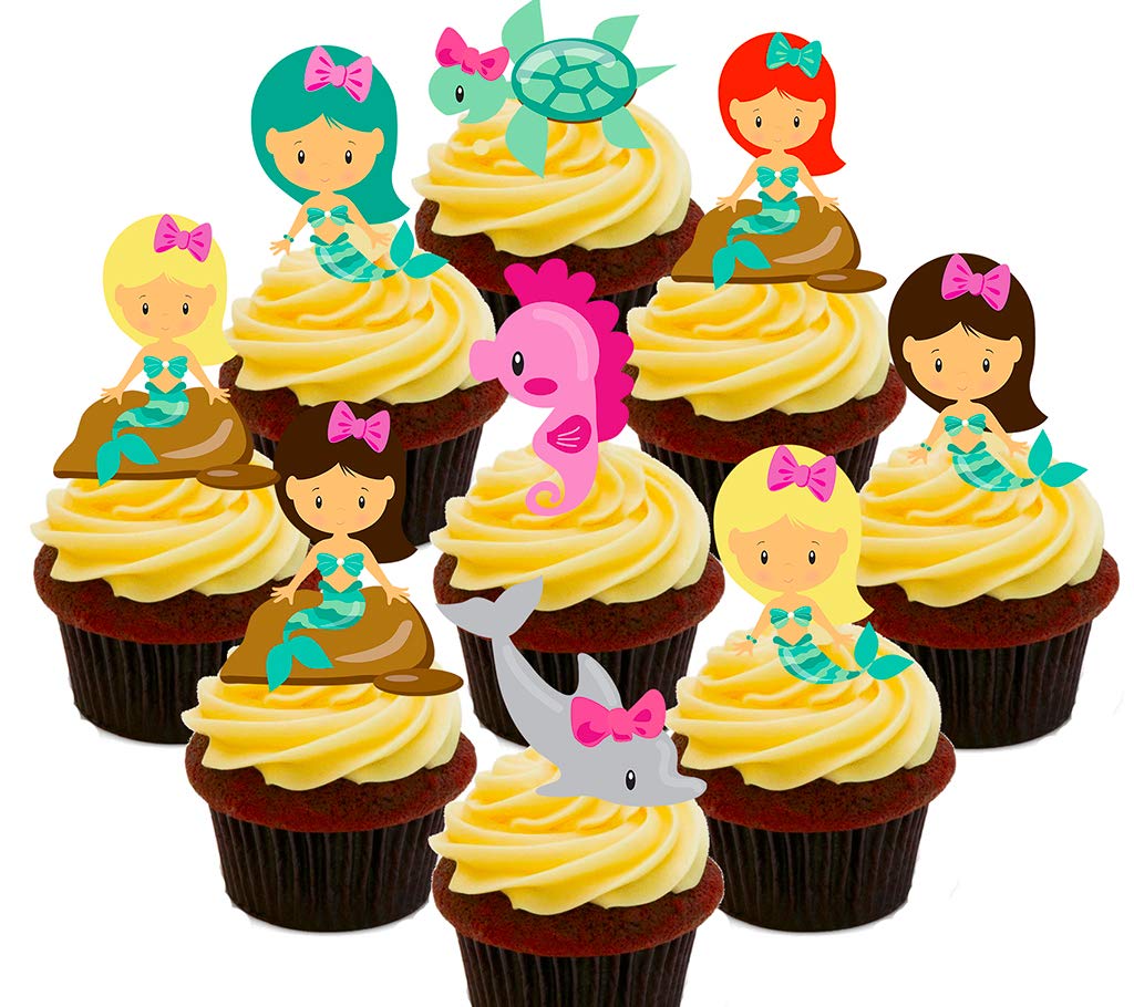Made4You Mermaids Party Pack Edible Cupcake Toppers - Stand-up Wafer Cake Decorations (Pack of 36)
