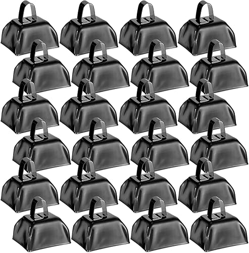 Yeshone 24 cencerros de metal con asa, campanas de vaca que hacen ruido para eventos deportivos, campanas de vaca pequeñas y ruidosas para bodas,