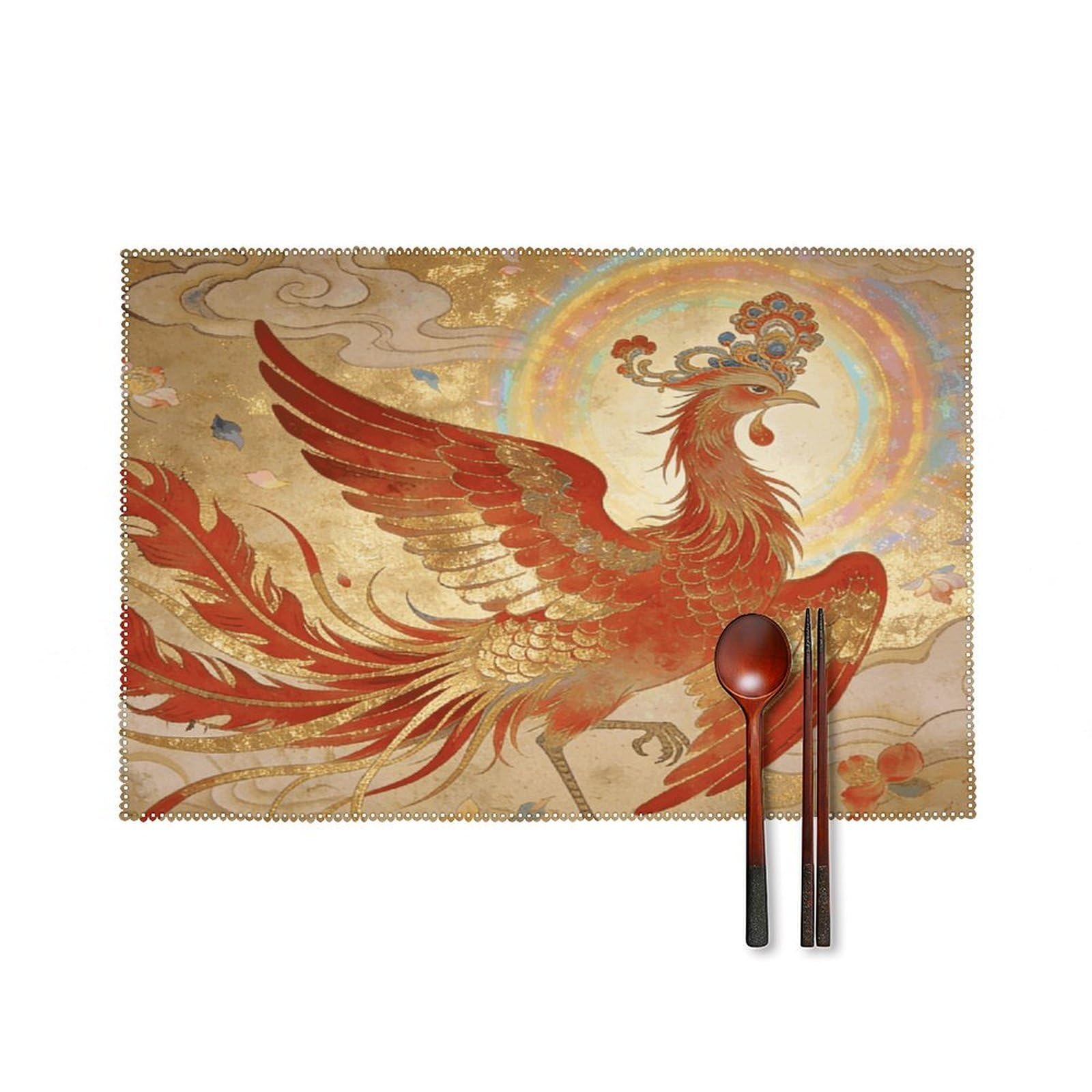 The Phoenix Rests on Clouds Placemats Washable Canvas Place Mats Decoration Placemat for Dining Table Easy to Clean Tables Mat Set of 6 for Kitchen Dining Room Coffee Table