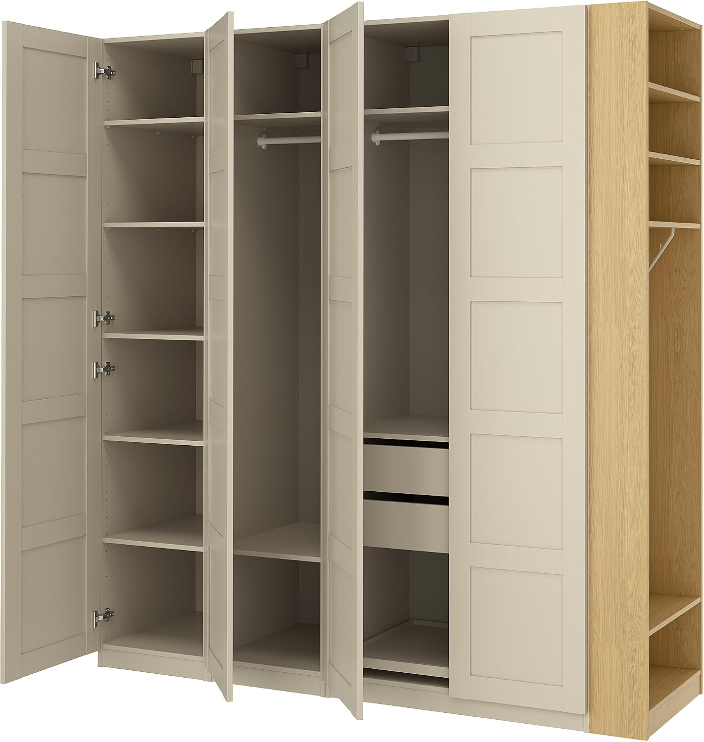 ProTuning PAX/BERGSBO Wardrobe combination, grey-beige grey-beige/oak effect, 220x60x236 cm