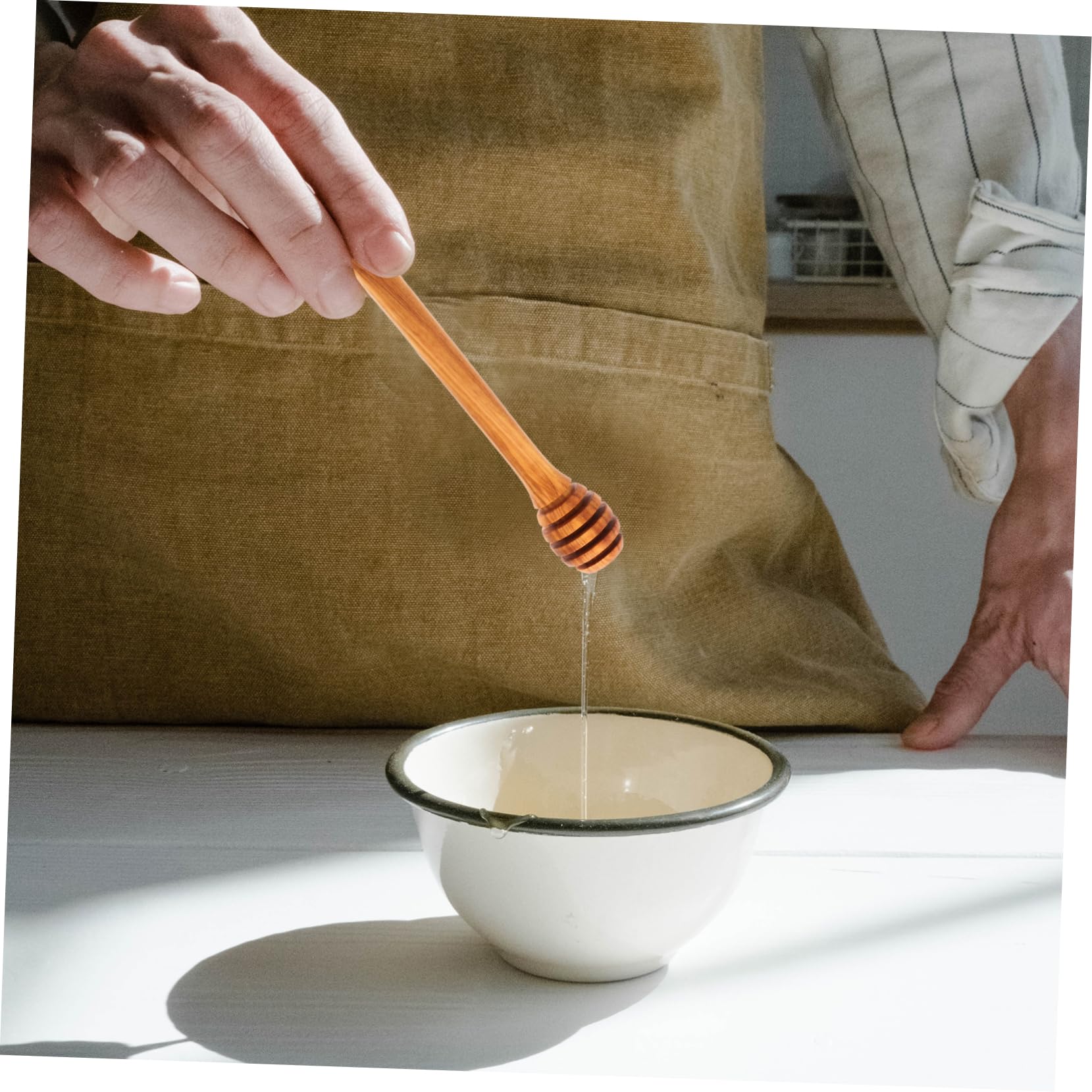 BRIGHTFUFU Olive Wood Honey Stick Honey Comb Wand Coffee Stir Stick Wood Honey Stirrers Wooden Honey Stirrer Household Honey Stir Wood Dipper Kitchen Honey Sticks Large Mixing Spoon re-usable