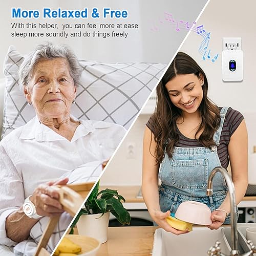 Miniatura 3 de Daytech Buscador de muñeca inalámbrico para cuidadores, botón de llamada en sistema para el hogar, alarma de reloj, alerta personal de ayuda para