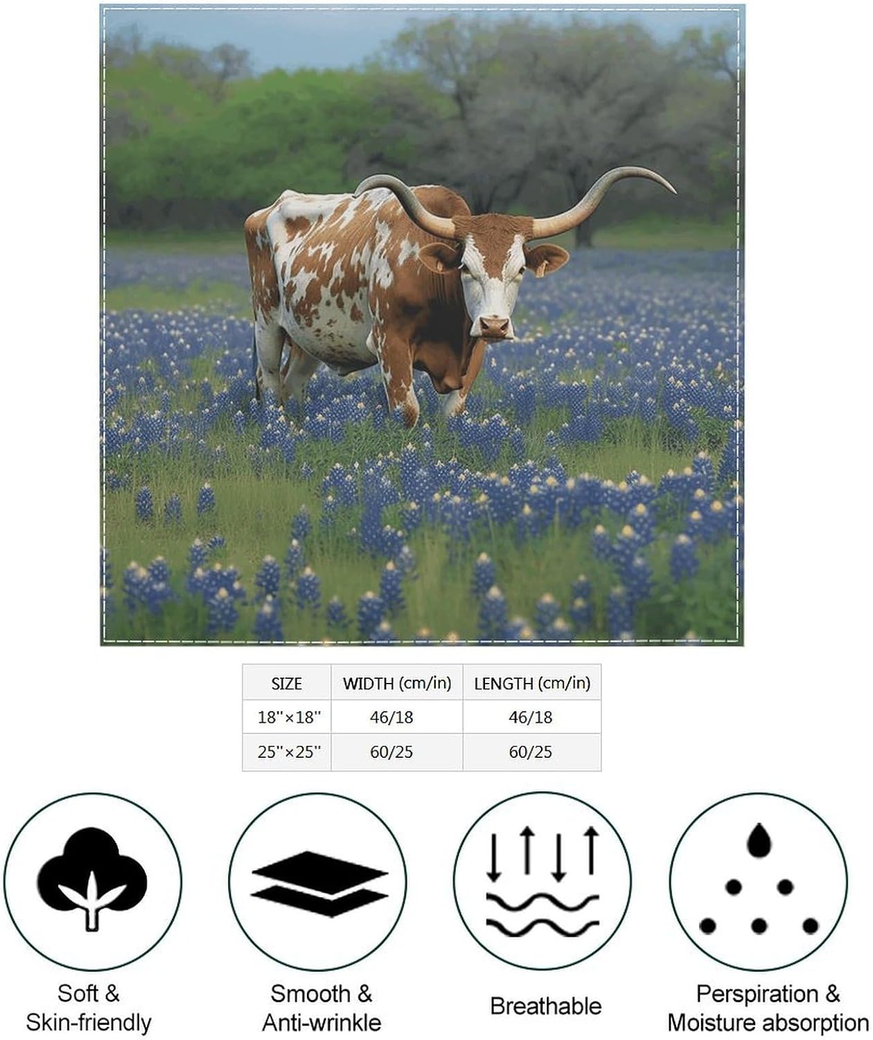 Longhorn Fashion Bandanas for Women, Square Scarf image 2