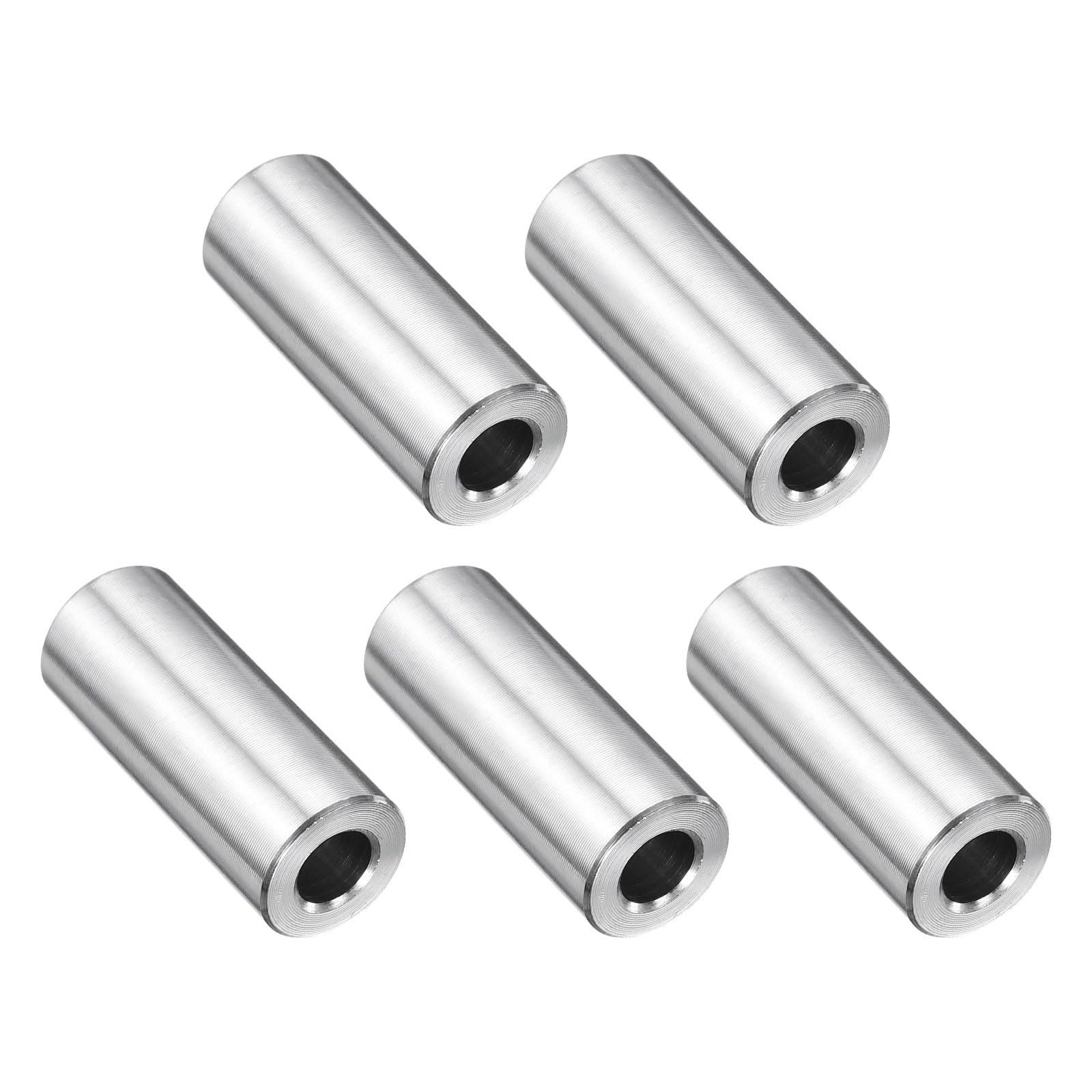 uxcell 5 Pcs Stainless Steel Spacer 1/4" Bore x 1/2" OD x 1-1/4" Length Screw Bushing Plain Finish Round Metal Spacer for 1/4" Screws Bolts and Rods