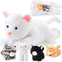 Vista 11 de Skylety 5 piezas de peluche de gato con bebés dentro del vientre, gato embarazada, mamá y gatito con 4 lindos gatitos de peluche esponjosos, regalos