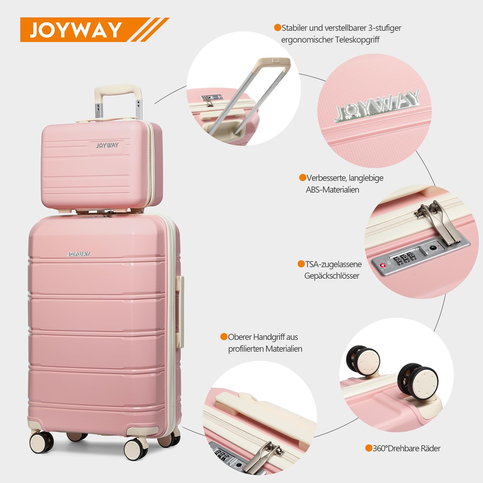 Joyway Set de Valises, 3 Pcs Ensemble de Valise Trolley Voyage, Ultra-légères Bagages de Cabine 20", avec Roues Multi-angles Spinner et Serrure TSA, Inclus 1 Trousse de Toilette et 1 Sac Bandoulière