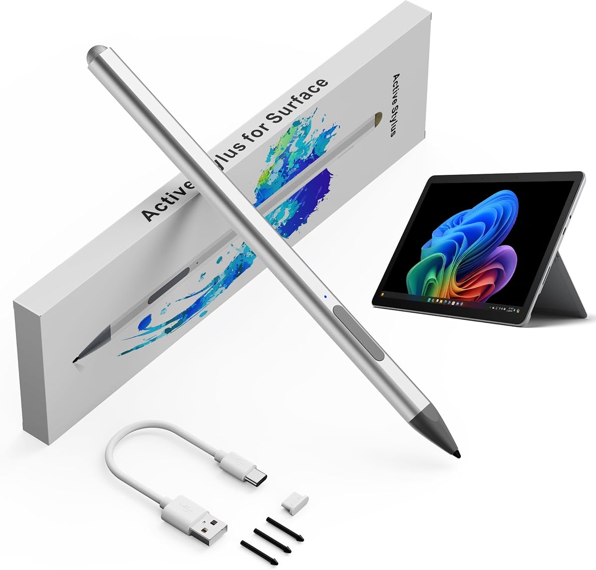 Surface Pro Stylus Pen for Surface Pro 12/11/10/9/X/8/7/6/5/4/3 - USB-C Fast Charge, 4096 Pressure Sensitivity, Palm Rejection & Magnetic Attachment, Works with Go/Book/Laptop/Studio