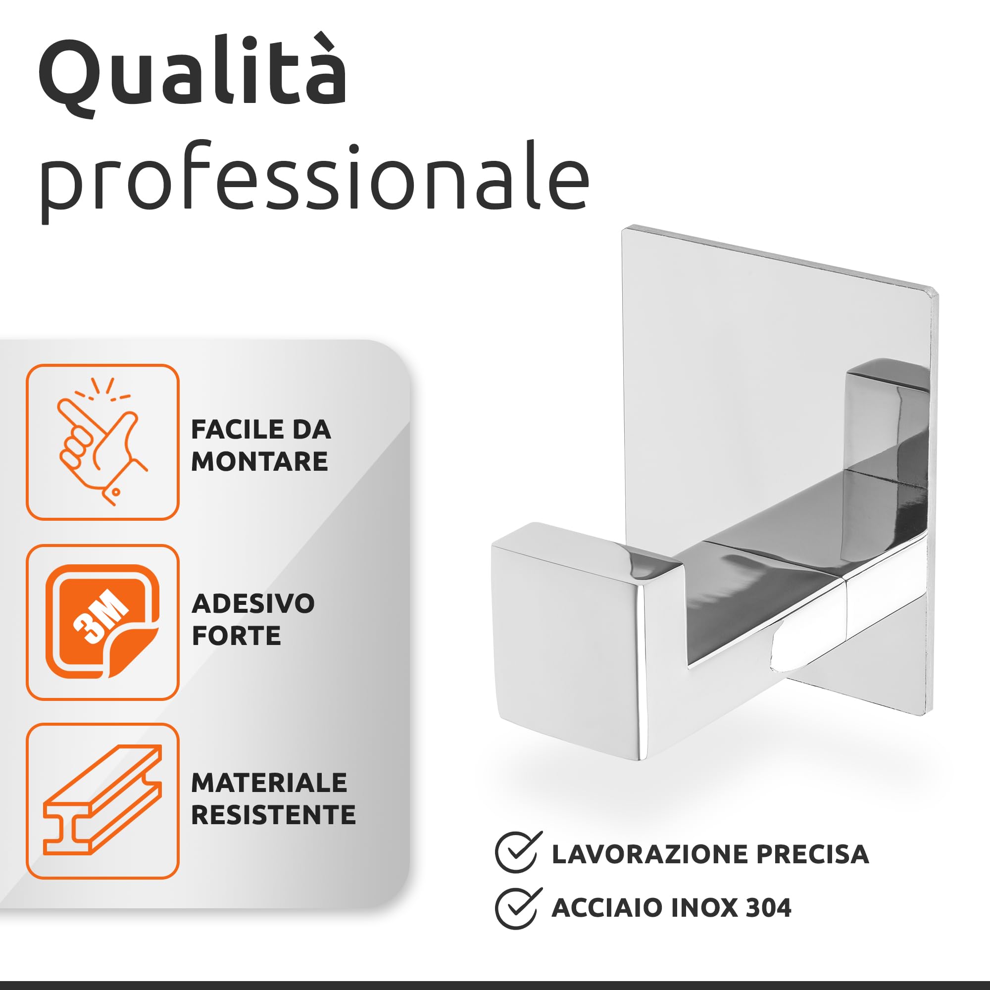 ECENCE Ganci Adesivi 2x, Appendi asciugamani cromo portasciugamani in Acciaio Inox, Gancio autoadesivo, Gancial per abiti da attaccare al muro