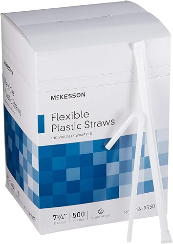 McKesson Pajitas de plástico flexibles, envueltas individualmente, 7 3/4 pulgadas, 500 unidades