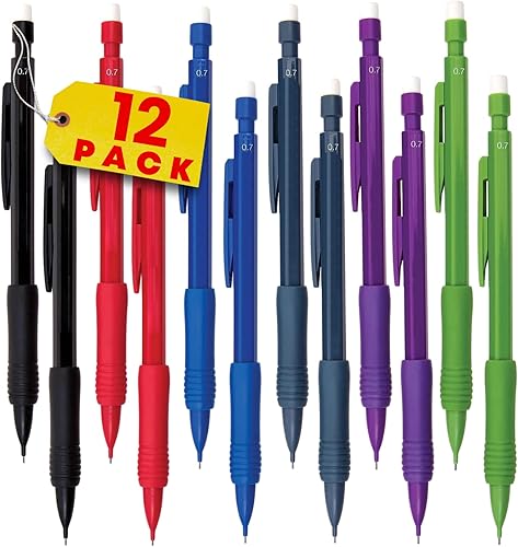 1InTheOffice Portaminas de 0.028 in, juego de portaminas con mango de goma, plomo mediano #2, recargable (paquete de 12)