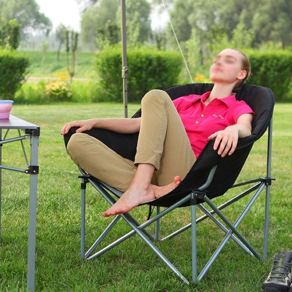 Saucer Camping Chair Cup Holder Iron Frame Folding Padded Round Portable
