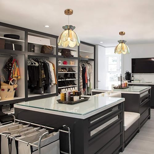 Miniatura 8 de YIFI Art Deco - Lámpara colgante de cristal de loto vintage, lámpara colgante ajustable Tiffany Green Tiffany para cocina, isla, comedor,