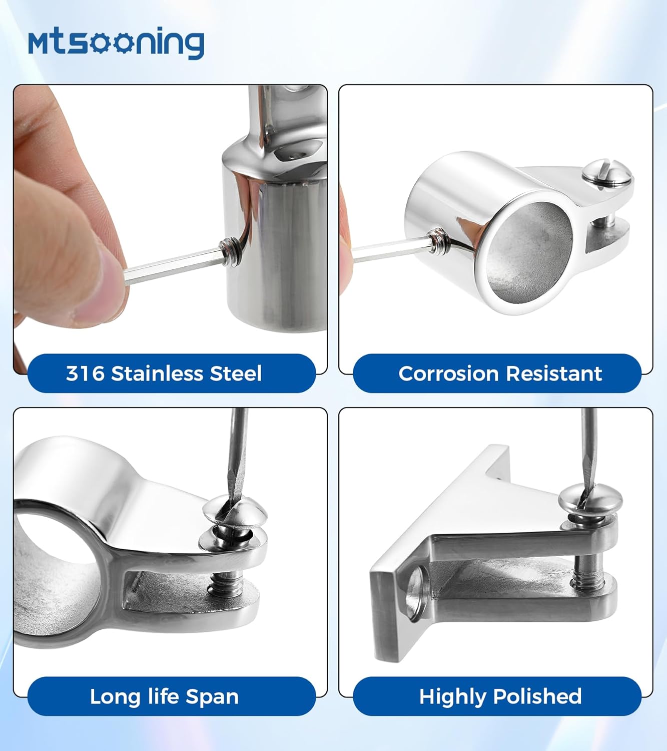 Mtsooning 9PCS Boat Bimini Top Hardware 316 Stainless Steel Kit with Boat Jaw Slide, Cap Eye End, and Deck Hinge Fits 7/8'' or 1'' OD OD Boat Fittings Heavy Dudy Parts