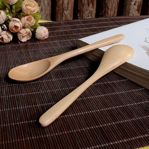 Miniatura 4 de MEIYAHOME - 2 cucharas de madera de haya natural, 6 pulgadas, cuchara de café, cuchara de postre, cuchara de té, agitadores de madera para mezclar